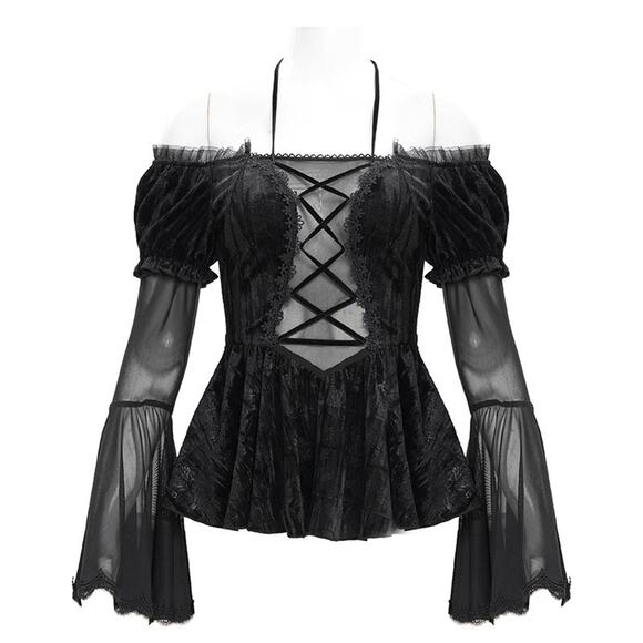 Devil Fashion Gothic Victorian Vampire Black Velvet Rose Princess Peplum Top - Picture 14 of 16